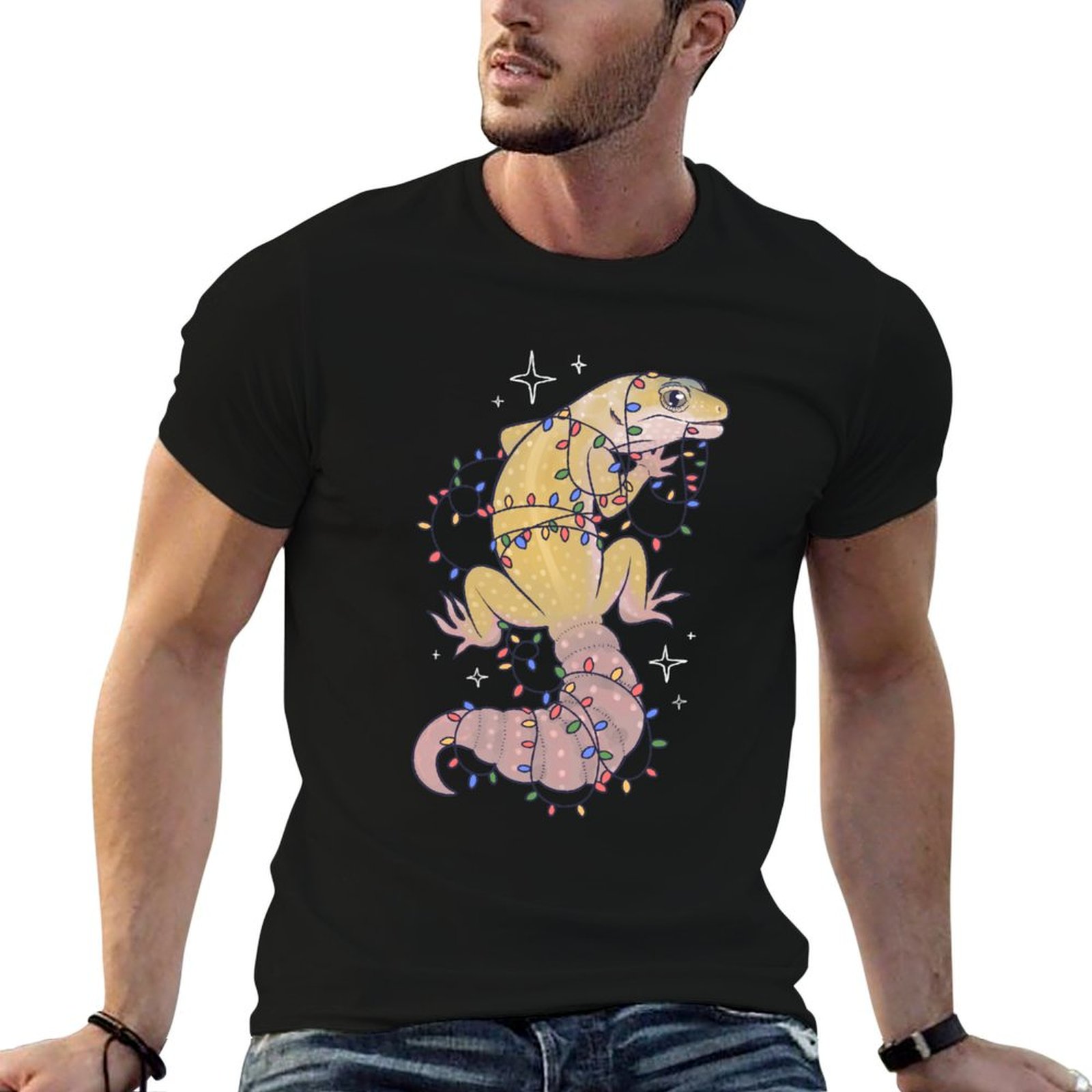 Gecko Lighting & Decor - Camiseta Leopard Gecko and Holiday Lights,