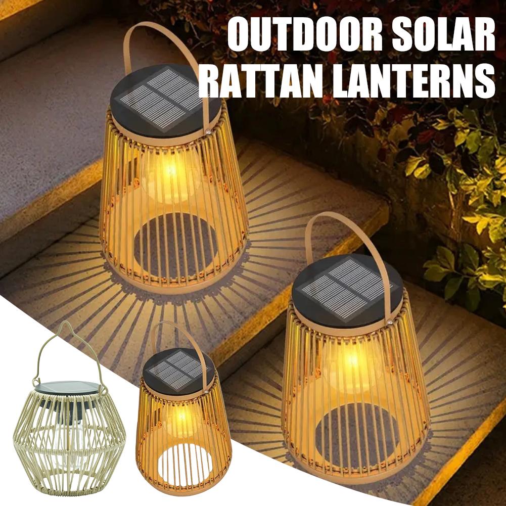 Garden Lighting Decor - Lámpara Solar de Mimbre Impermeable IP65,